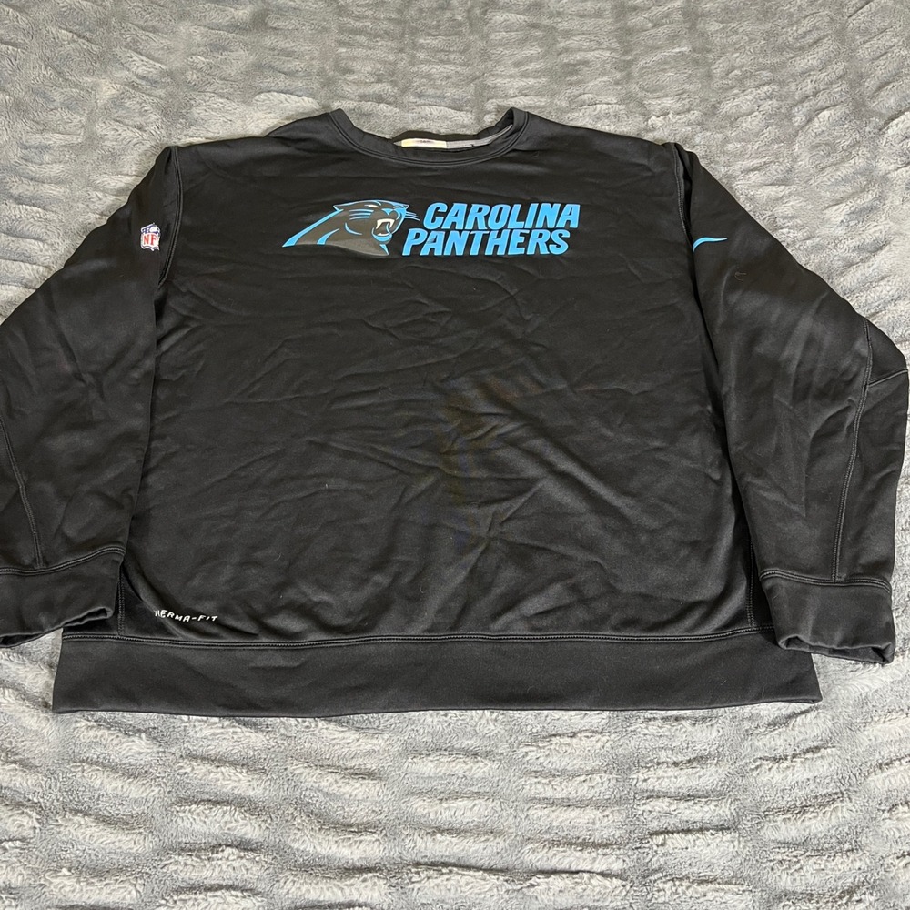 Nike‎ NFL Carolina Panthers Therma-FIT Crewneck Sweatshirt Mens XXL Black 474731